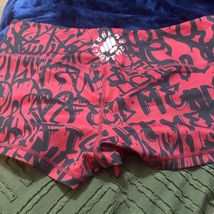 Feed Me Fight Me Red and Black Graphic Women's Athletic Shorts